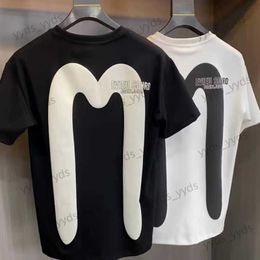 Homens camisetas Verão manga curta t-shirt moda masculina grande carta em torno do pescoço graffiti net casal vermelho versátil algodão solto top t230327