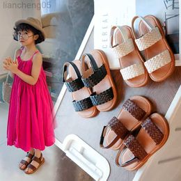 Sandals Girls Summer Sandals Kids Beach Shoes 2023 Summer Brand New Children Sandal Princess Weave Style Soft Anti-slip Open Toes 21-34 W0327