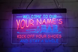 LX1267 LED Strip Lights Sign Your Names Welcome to Our Bar Kick off Your Shoes and Stay a While 3D Engraving Dual Colour Free Design Wholesale Retail