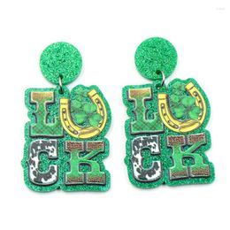Dangle Earrings St. Patrick's Day For Women Girls Irish Shamrock Acrylic Green Luck UV Printing Wholesale Gift