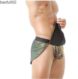 Men's Shorts 2022 Sexy Men's Open Front Underwear Men Boxer Shorts Panties Breathable Crotch Hole Bulge Pouch Underpants Male W0327