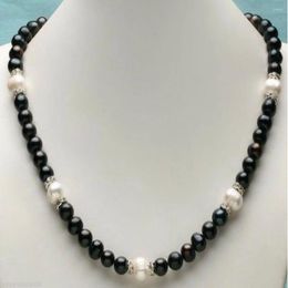 Chains Hand Knotted Necklace Natural 9-10mm Black Freshwater Pearl Sweater Chain Nearly Round 18inch