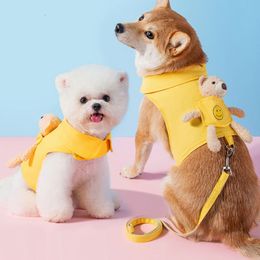 Dog Apparel Puppy Cute Pet Vest Solid Dog Harness and Leash Set Pocket Bear Pet Clothes for Chihuahua Yorkie Walking Training Cat Dog Chain 230327