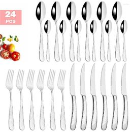 Dinnerware Sets 24Pcs Luxury Cutlery Set 18/10 Stainless Steel Silverware Dinner Knife Fork Spoon Mirror Polished Dishwasher Safe