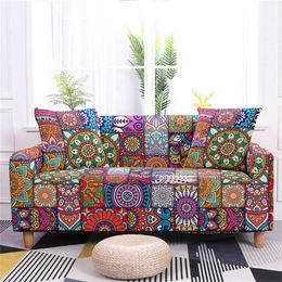 Cushion Decorative Pillow Elastic Sofa Cover for Living Room Stretch Mandala Printed Couch Bohemian Non Slip Slipcover Protector 1 2 3 4 Seater 230327