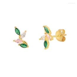 Stud Earrings Aide 925 Sterling Silver Colored Oval Zircon Green Pink Crystal Leaf Branch Three Leaves Ear Studs Crawlers