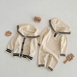 Rompers MILANCEL 2023 Spring Baby Sailor Collar Infant Knit Jumpsuits Brief Girls Outfit 230327
