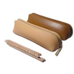 Pencil Bags Quality Leather Pencil Bag Big Capacity Fine Smooth Surface Waterproof Pencil Pouch Zipper Closure Stylish of Stationery Storage 230327