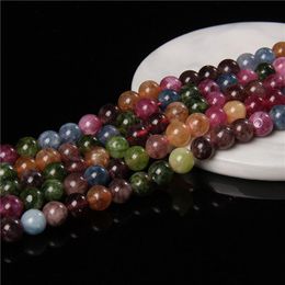 Beads Other Natural Stone Tourmaline 6/8/10MM Loose Chalcedony For Jewellery Making Necklace DIY Bracelet Accessories 15'' StrandOther