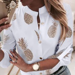 Women's Blouses Pineapple Blouse Women's Shirt Ananas White Long Sleeve Fashion Woman 2023 Womens Tops And Elegant Top Female