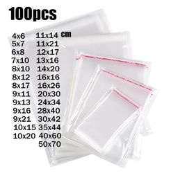 Storage Bags Clear Self Adhesive Seal Plastic Packaging Resealable Cellophane OPP Poly Bags Gift 100pcs per