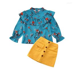 Clothing Sets 1-5Years Infant Kids Baby Girls Ruffle Tops Floral T Shirt Mini Skirt Outfits Clothes