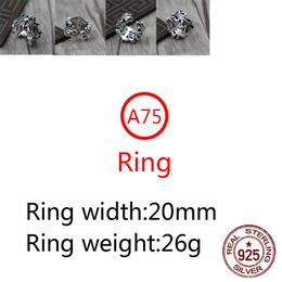 A75 S925 Sterling Silver Ring Fashion Retro Personality Aggressive Boat cross Hip Hop Letter Net Red Versatile Punk Style Jewellery Gift for Lovers