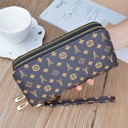 Wallets New Women's Wallet Long Double Zipper PU Handbag Fashion Print Large Capacity Wallet Double Layer Mobile Bag G230327