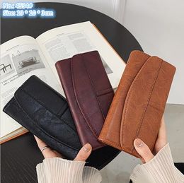 wholesale ladies shoulder bags 3 colors niche design large capacity multi-card retro clutch bag simple solid color leather purse sewing fashion long wallet 4554#