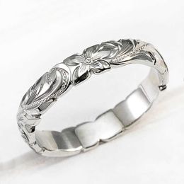 Band Rings Huitan Elegant Carved Flower Pattern Band Classic Women Engagement Wedding Rings High Quality Delicate Female Accessories Rings Z0327