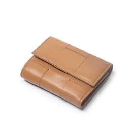 Wallets Fashion Sheepskin Womens Wallets and Purses 2022New Weave Hasp Solid Ladies Money Bag Genuine Leather Card Holder Cash Pocket G230327