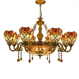 Pendant Lamps Tiffany Baroque Led Light European Vintage Country Suspension Foyer Apartment Dining Room Glass 1219