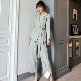 Women's Tracksuits Autumn Spring Women Lace Up Pant Suit Notched Blazer Jacket & Office Wear Female SetsWomen's