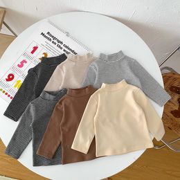 T-shirts Toddler Boy T Shirt Baby Girl High Neck Top Autumn Winter Solid Stripe Long Sleeve Turlteneck Pullover Kids Bottoming Tshirts 230327