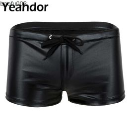 Men's Shorts Mens Boxer Shorts Male Drawstring Shorts Patent Leather Lingerie Homme Casual Shorts Summer Elastic Waistband Lounge Short Male W0327