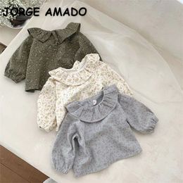 Kids Shirts Korean Style Spring Autumn Baby Girl Turndown Collar Long Sleeves Floral Blouses born Clothes E28008 230327