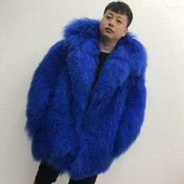 Men's Down Mens Real Sheep Fur Coat Hooded Outerwear Wool Overcoat Jacket Autumn Winter Fashion Warm Vintage Minimalist Woollen Outwear