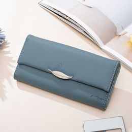Wallets women's long wallet version PU leaf zipper buckle trend folding handbag G230327