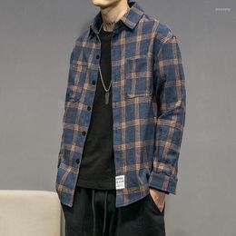 Men's Casual Shirts Harajuku Blouse Streetwear Cotton Plaid Shirt For Men 5XL 2023 Korean Style Trend Teenagers Coat Long Sleeve