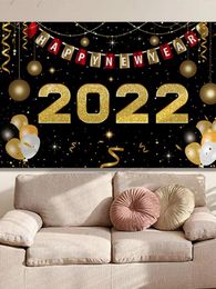 Party Decoration Years Supplies 2023 - Happy Year Background Black And Gold Yard Banner Backdrop Ev