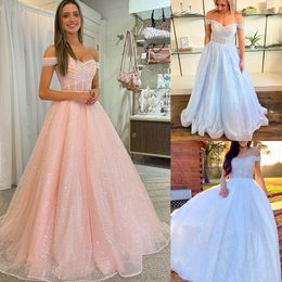 Sparkle Sequin Prom Dress 2k23 Ballgown Off-the-Shoulder Lady Girl Pageant Gown Formal Party Wedding Guest Red Capet Runway Black-Tie Gala Hoco Corset Light Pink Blue