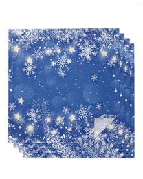 Table Napkin 4pcs Christmas Snowflake Winter Blue Square 50cm Wedding Decoration Cloth Kitchen Dinner Serving Napkins