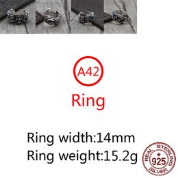 A42 S925 Sterling Silver Ring Fashion Retro Personality Cross Flower Letter Versatile Punk Style Jewellery Gift for Lover