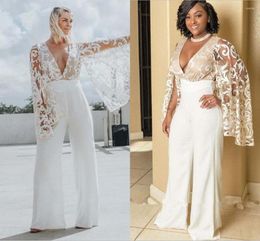 Party Dresses Plus Size Casual Wedding Jumpsuit Robe 2023 Lace Long Bell Sleeve Summer Beach Bohemian Bride Reception Gown