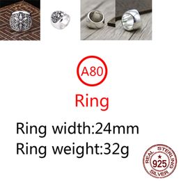 A80 S925 Sterling Silver Ring Fashion Retro Personality Six Star Hip Hop Letter Net Red Versatile Punk Style Jewelry Gift for Lovers