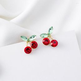 Stud Earrings 2023 Cute Crystal Rhinestone Cherry For Women Korean Fashion Girls Lady Jewellery Gift Pendientes Mujer Moda 6C5027
