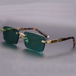 Designer Men's and Women's Beach Couple Sunglasses 20% Off Acetate Vintage Rimless Man Natural Crystal Stone Lens Green Glasses Goggles UV400 Oculos Quality