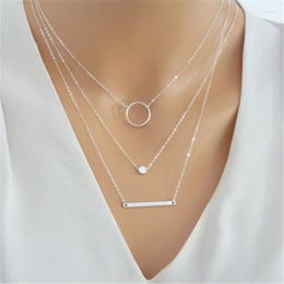 Chains Cross-border Jewellery Personality Alloy Simple Geometric Circle Pendant Multi- Combination Fashion Joker Necklace Female