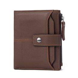 Wallets Men Wallet Women Genuine Leather RFID Anti-theft Wallets Slim Zipper Coin Purse Removable Card Holders Brand Designer Purse G230327