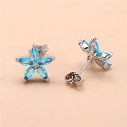 Stud Earrings Multicolor Birthstone Crystal Flower Charm Silver Color Wedding Aqua Blue Zircon Stars For Women