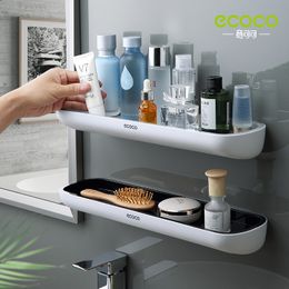 Bathroom Shelves ECOCO Shelf Storage Rack Holder Wall Mounted Shampoo Spices Shower Organizer Accessories with Towel Bar 230327