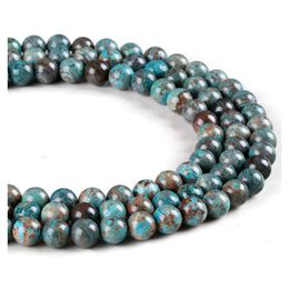 Stone 8Mm Top Quality Natural Agata Blue Decorative Pattern Beads Round Loose Ball 4/6/8/10/12Mm Jewelry Bracelet Making Dhgif