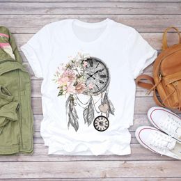 Women's T Shirts Summer Women Graphic Female Tee T-Shirt Short Sleeve Dream Feather Print Lady T-shirts Top Shirt