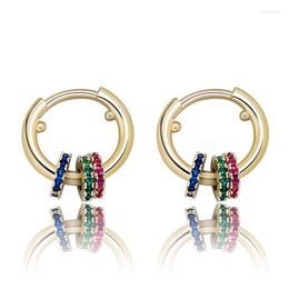 Hoop Earrings Fashion Hip Hop Colourful CZ Stone Paved Bling 3 Circles Huggie For Men Women Unisex Jewellery Orecchini Donna