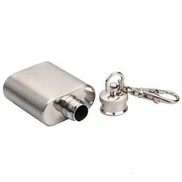 1oz stainless steel mini hip flask with keychain Portable party outdoor wine bottle with Key chains dh633