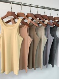 Camisoles Tanks Nordic Style Casual Women Tops Organic Cotton Tank Thread Solid Slim Women Fashion Vest/camis 230327