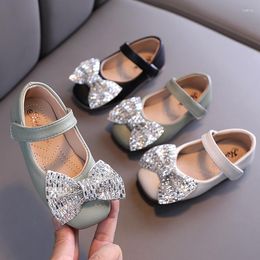 Flat Shoes Princess Kids Leather Girls Glitter Bowknot Casual Children Flats 2023 Butterfly Knot White Black