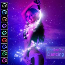 Led Rave Toy Disco Dance Whip Party Led Fiber Optic Dancing Whips Rechargeable Glowing whip Sparkle flow toy Light up 360° Swivel Rave EDM