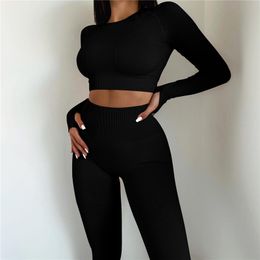 Yoga Outfits Yoga Set Women Seamless 2PCS Two Piece Set Fitness Outfits Workout Set Sports Shirt Leggings Active Wear Gym Clothes for Women 230327 Hot Sale