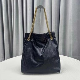 Chain Trash Handbag Tote Shopping Bag Genuine Leather Inside Fashion Letters Large Capacity Pocket Women Shoulder Bags Gold Hardware Drawstring Opening